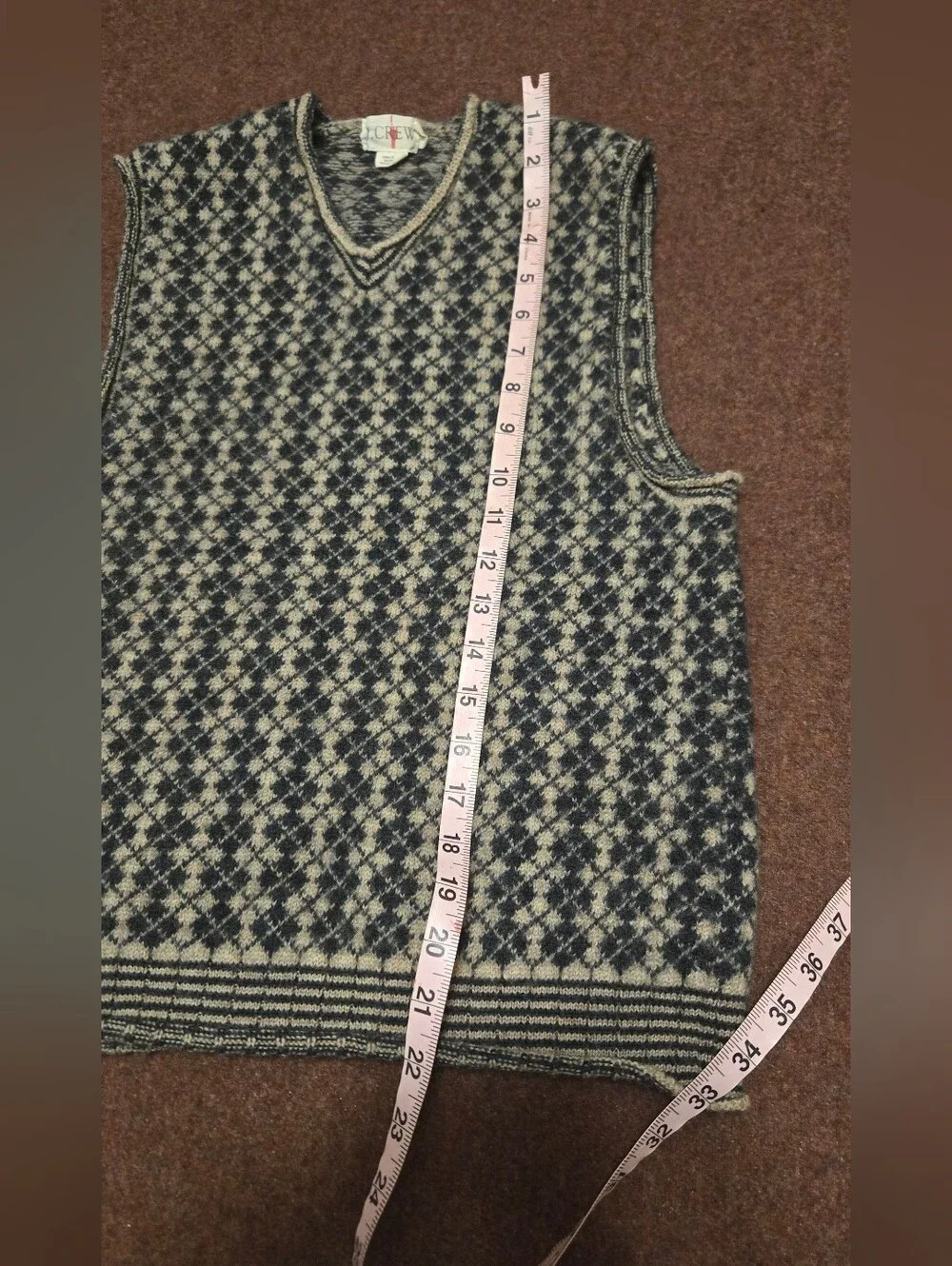 Vintage J. Crew Argyle Sweater Vest Tan & Black Men's Size Small 100% Wool